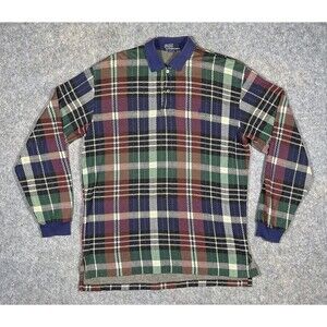 Vtg Polo Ralph Lauren Plaid Tartan Pullover Sweater Shirt Mens L Academia USA